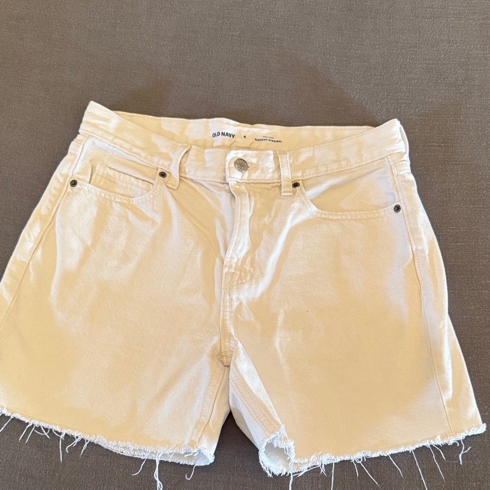 Old Navy Cream Frayed Hem Denim Shorts
